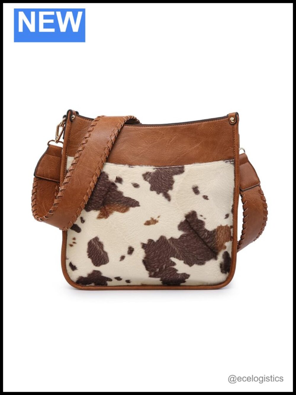 Faux Fur Vegan Leather Crossbody Bag with Guitar Strap